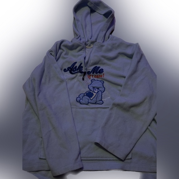 vintage y2k 2000s care bear “ask me if i care” blue zip up hoodie ! oversized - Picture 2 of 3